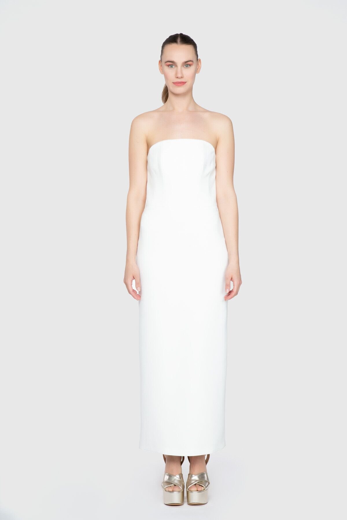 Amor Garibovic Straplez Uzun Beyaz Tasarım Elbise
