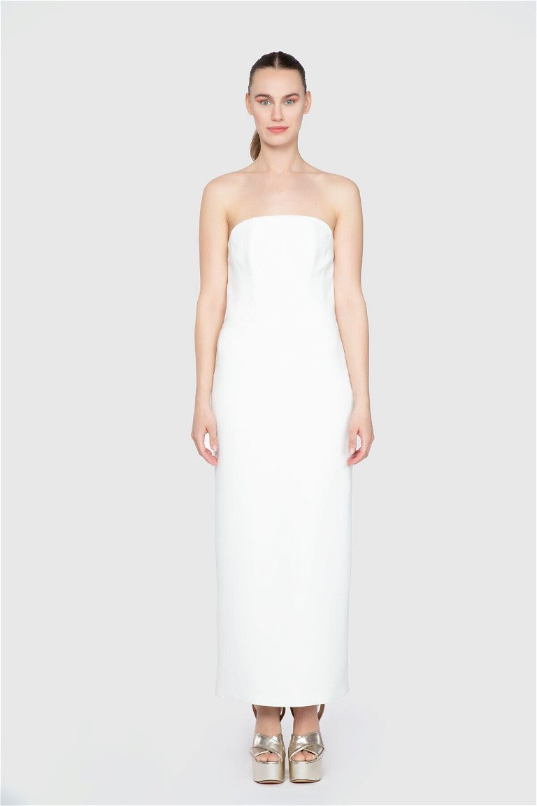 GIZIAGATE - Amor Garibovic Straplez Uzun Beyaz Tasarım Elbise