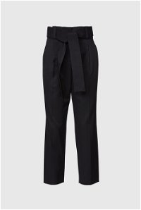 GIZIA - Yüksek Bel Kuşaklı Bilek Boy Siyah Pantolon