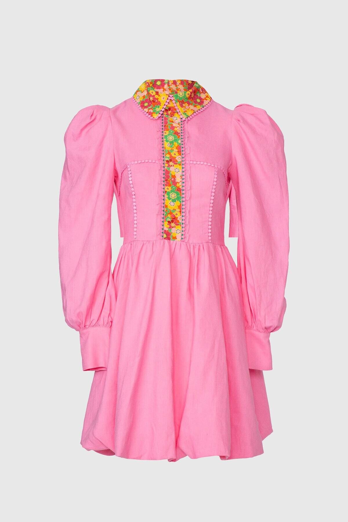 Pink Dress With Pattern Embroidered Collar