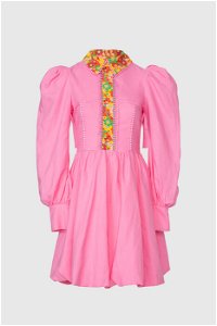 GIZIA - Yakası Desen İşlemeli Pembe Elbise