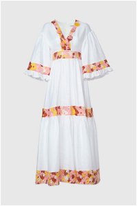 GIZIA - V-Neck Floral Patterned Ecru Long Dress
