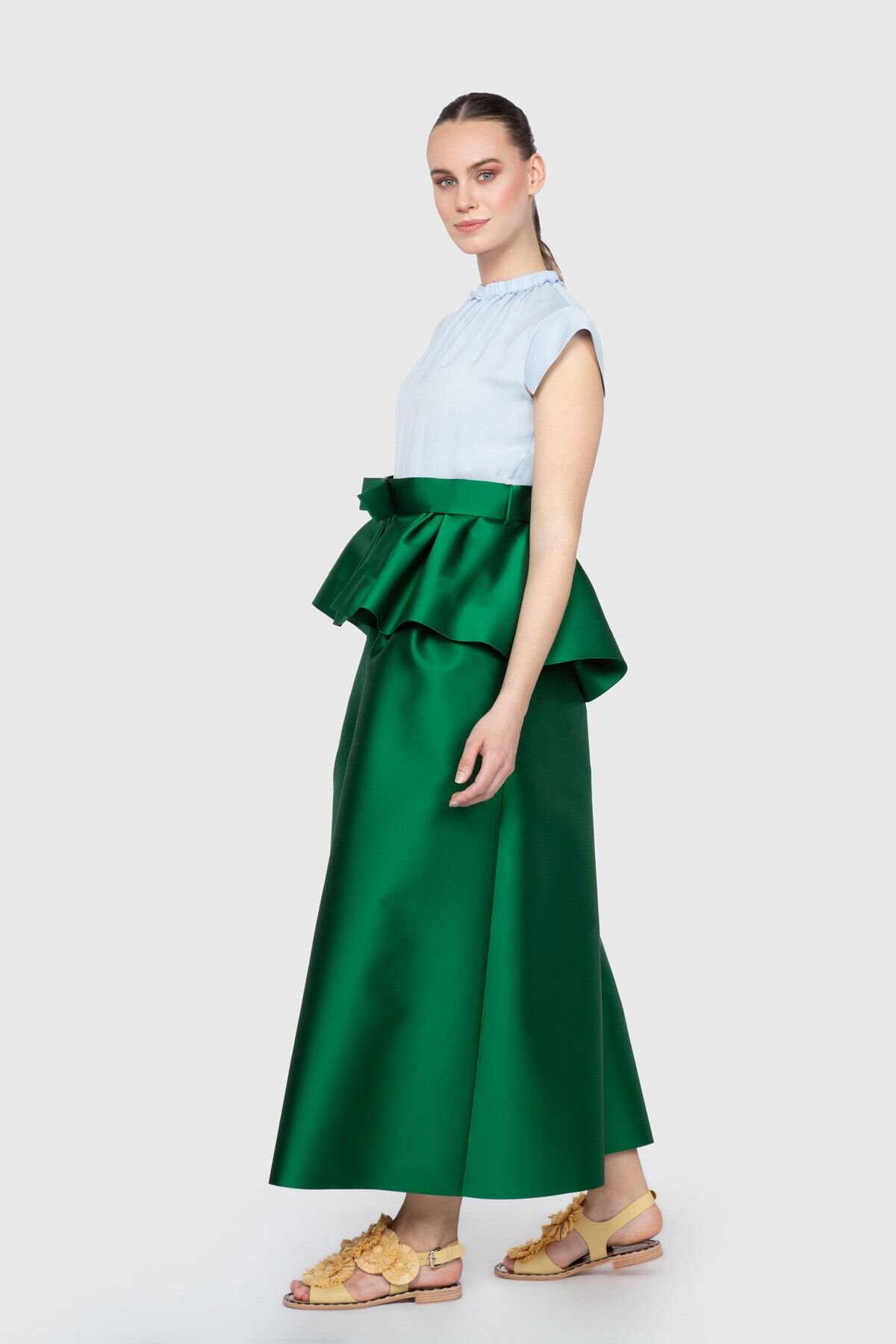 Shoulder Detailed Pleated Stand Collar Blouse