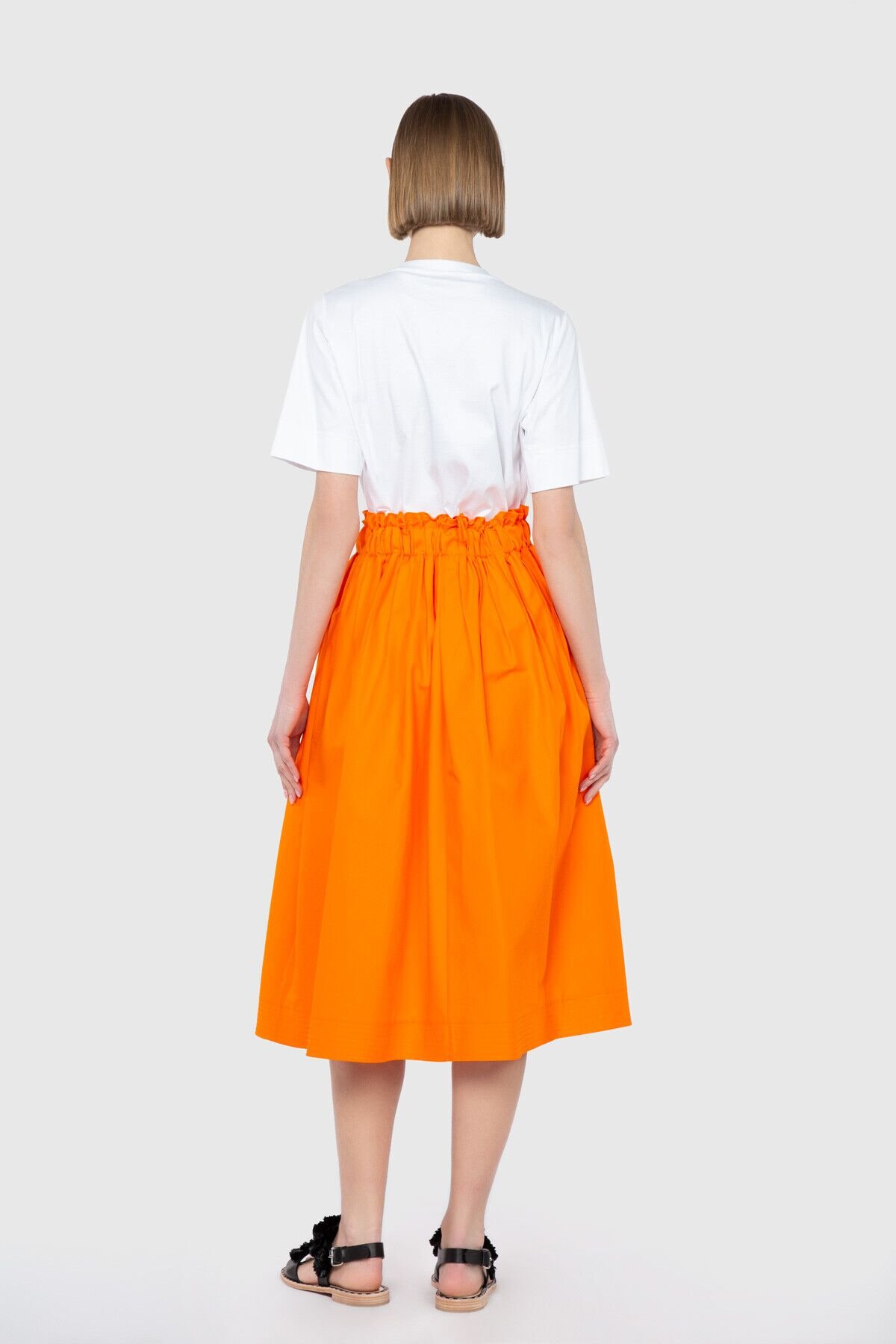 Ruffle Detailed Knee Length Voluminous Orange Skirt