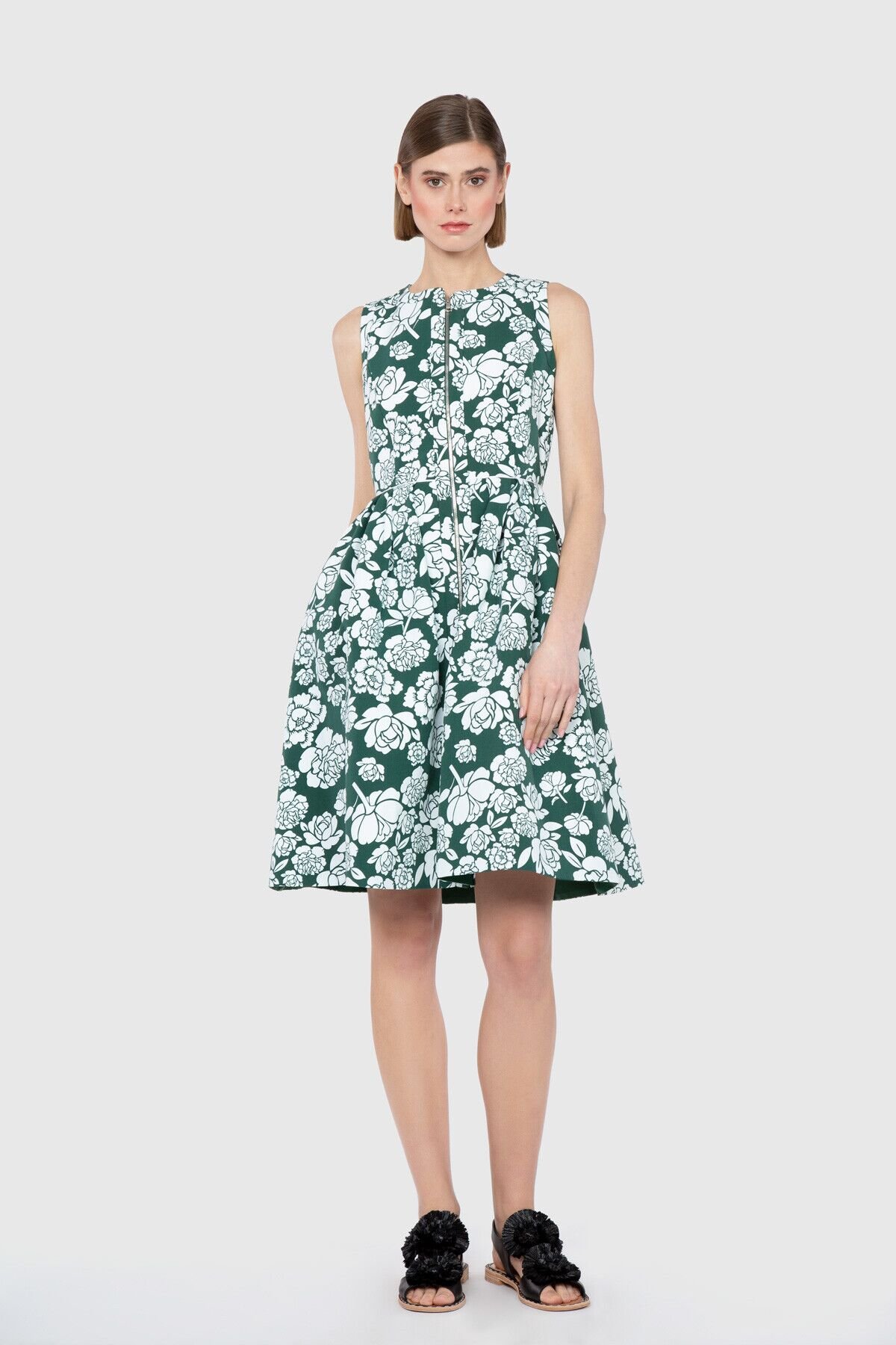 Floral Patterned Voluminous Skirt Form Above Knee Dress