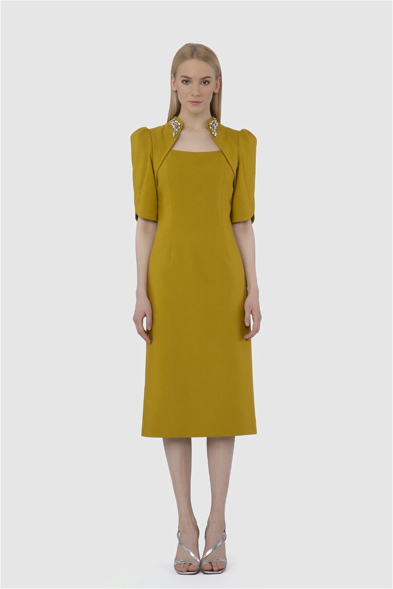  GIZIA - Yaka Taş İşleme Detaylı Sarı Elbise