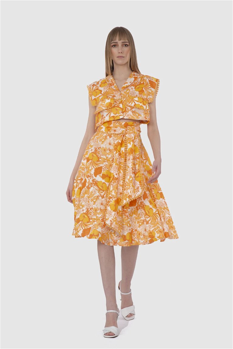 GIZIA - Patterned High Waist Yellow Skirt