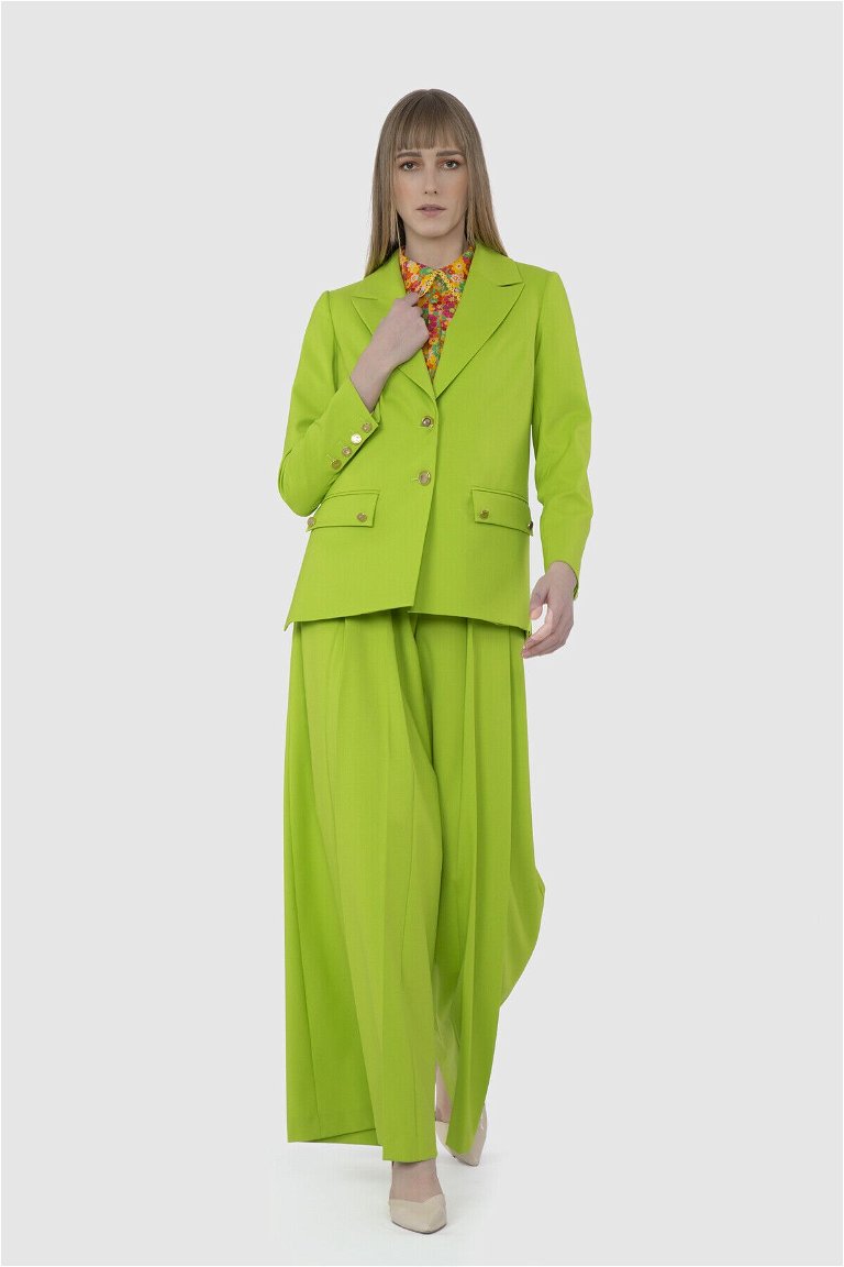  GIZIA - Düz Kesim Düğmeli İki Yırtmaçlı Yeşil Ceket
