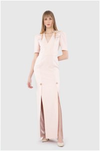  GIZIA - Front Double Slit Embroidered Detailed Pink Evening Dress
