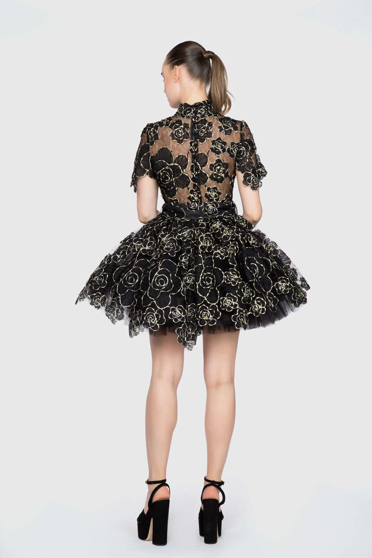 Tulle Detailed Black Mini Dress