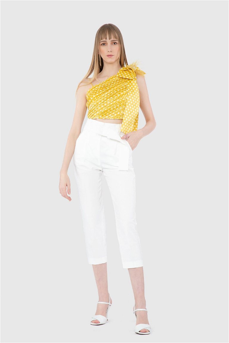 GIZIA - Shoulder Embroidery Detailed Pleated Yellow Blouse