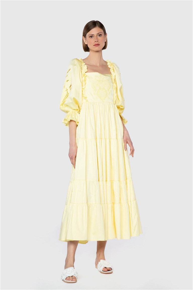 GIZIAGATE - فستان بطول الكاحل مزين بكم كبير الحجم