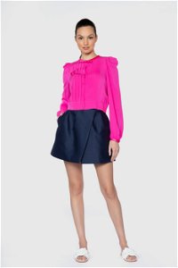 GIZIAGATE - Shoulder Detailed Pleated Short Pink Blouse