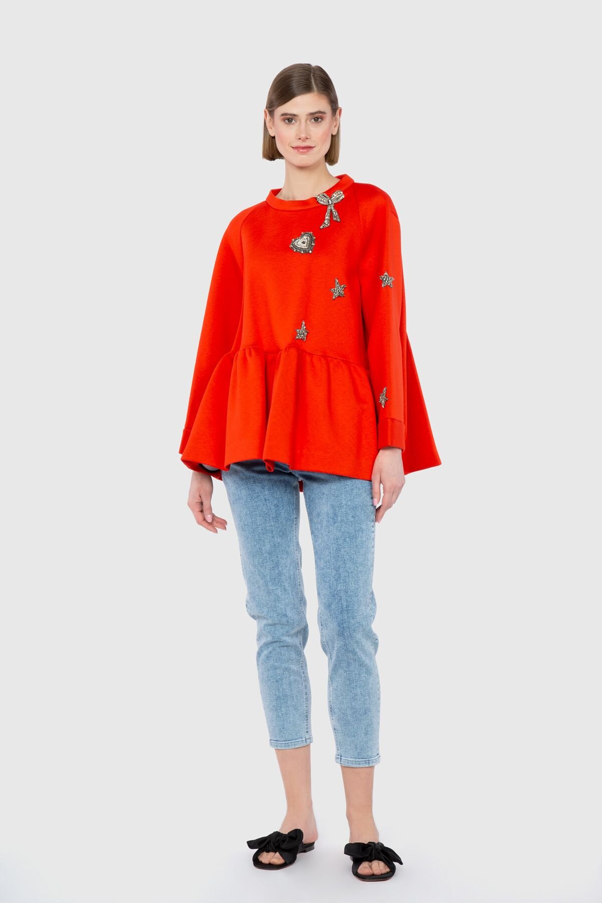 Embroidered Detailed Godeli Coral Blouse