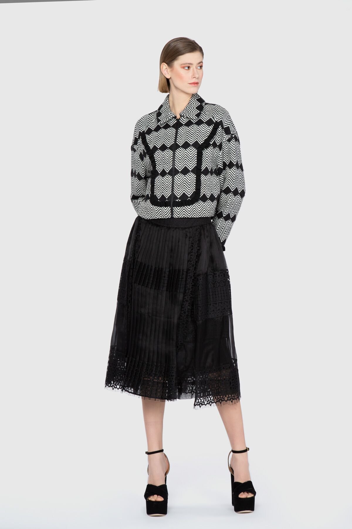 Lace Detailed Midi Black Skirt