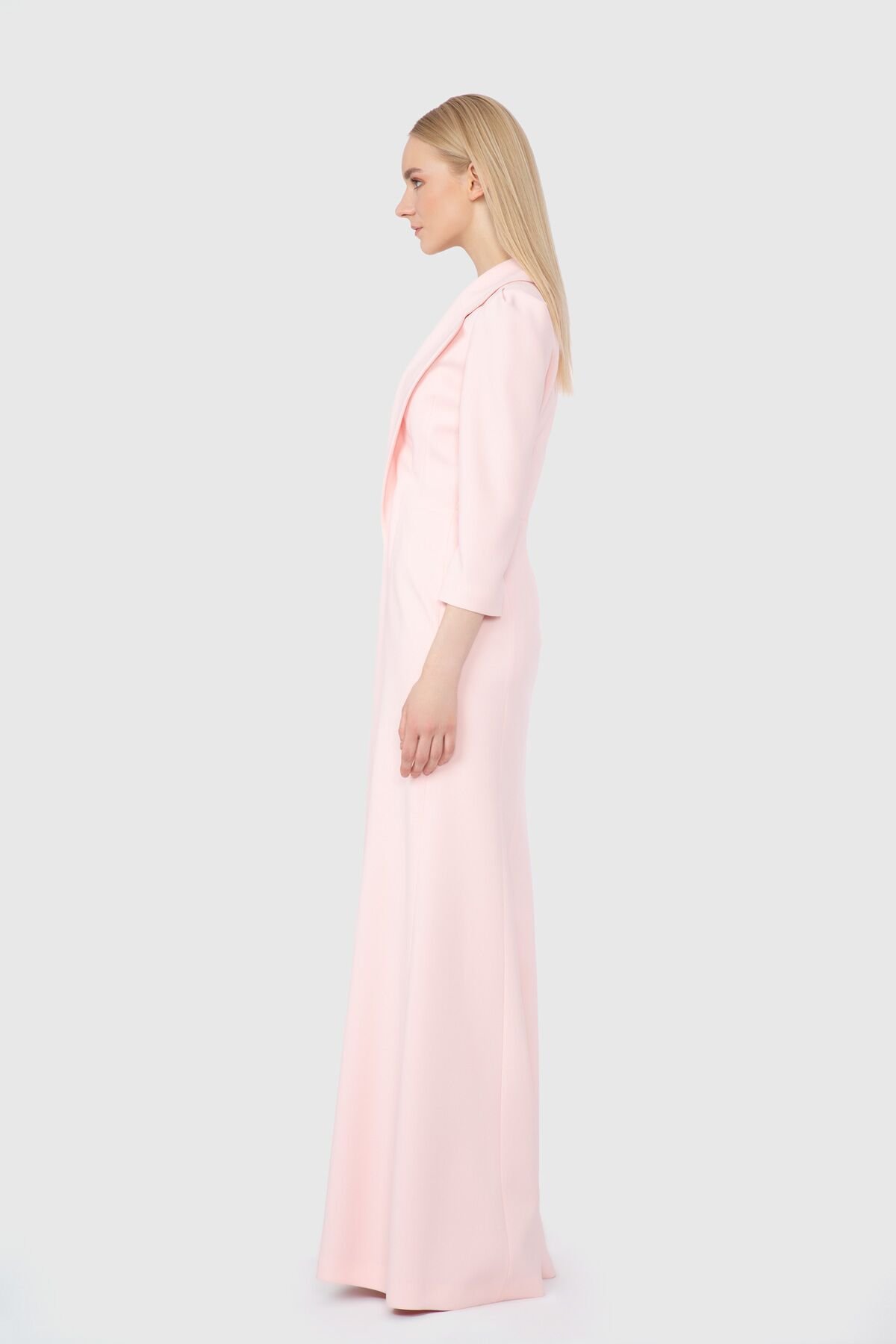 Asymmetrical Collar And Embroidered Detailed Long Salmon Dress