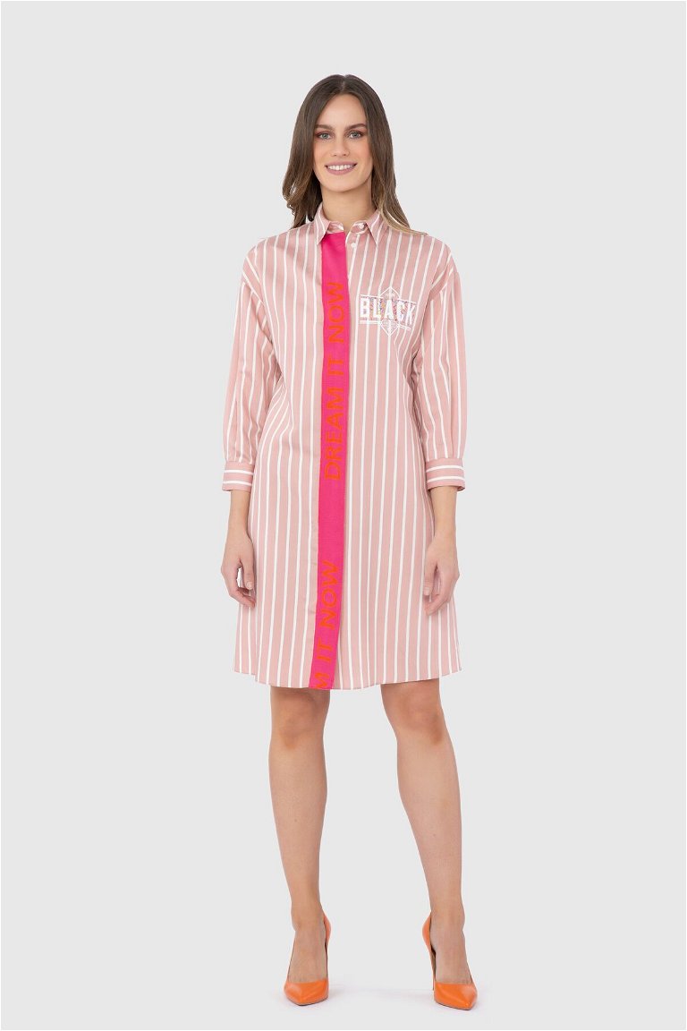 KIWE - Stripe Detailed Print Detailed Pink Dress