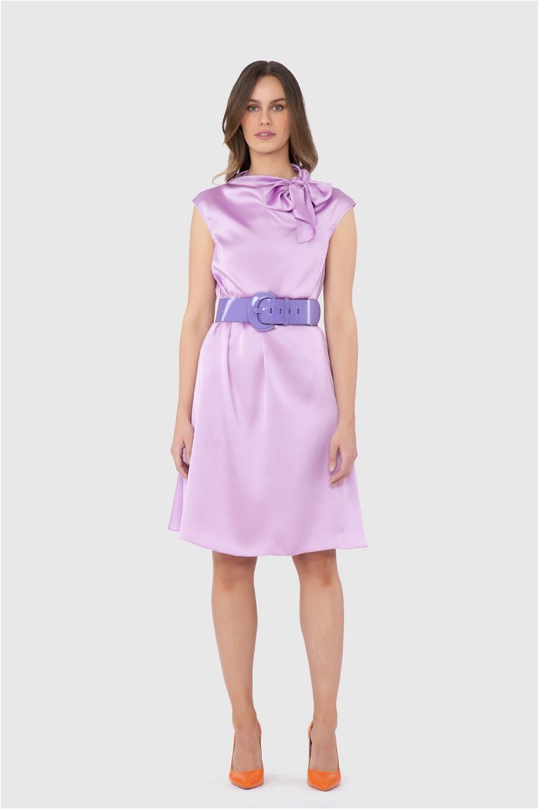 KIWE - Belted Collar Detailed Purple Dress