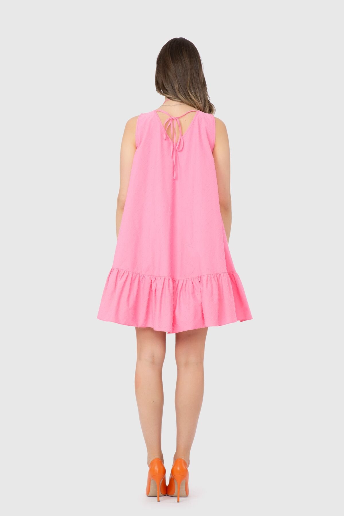 Necklace Detailed Ruffle Pink Mini Dress