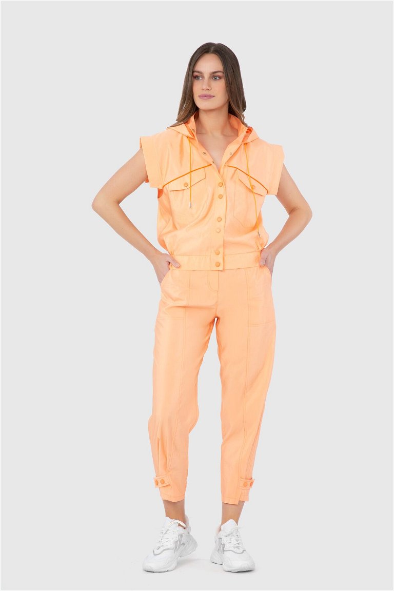 KIWE - Hooded Elastic Waist Zero Sleeve Orange Jacket