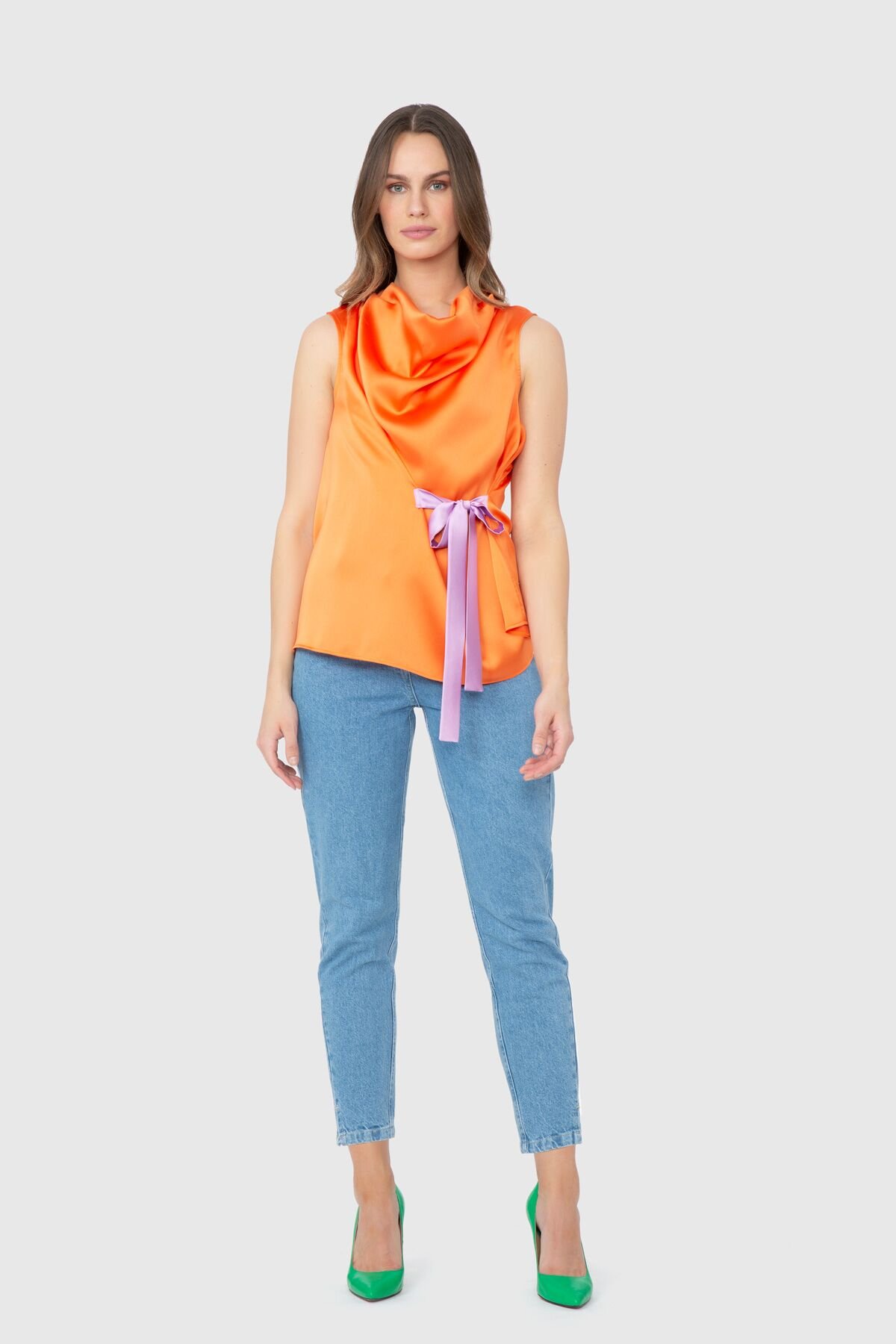 Tie Detailed Orange Blouse
