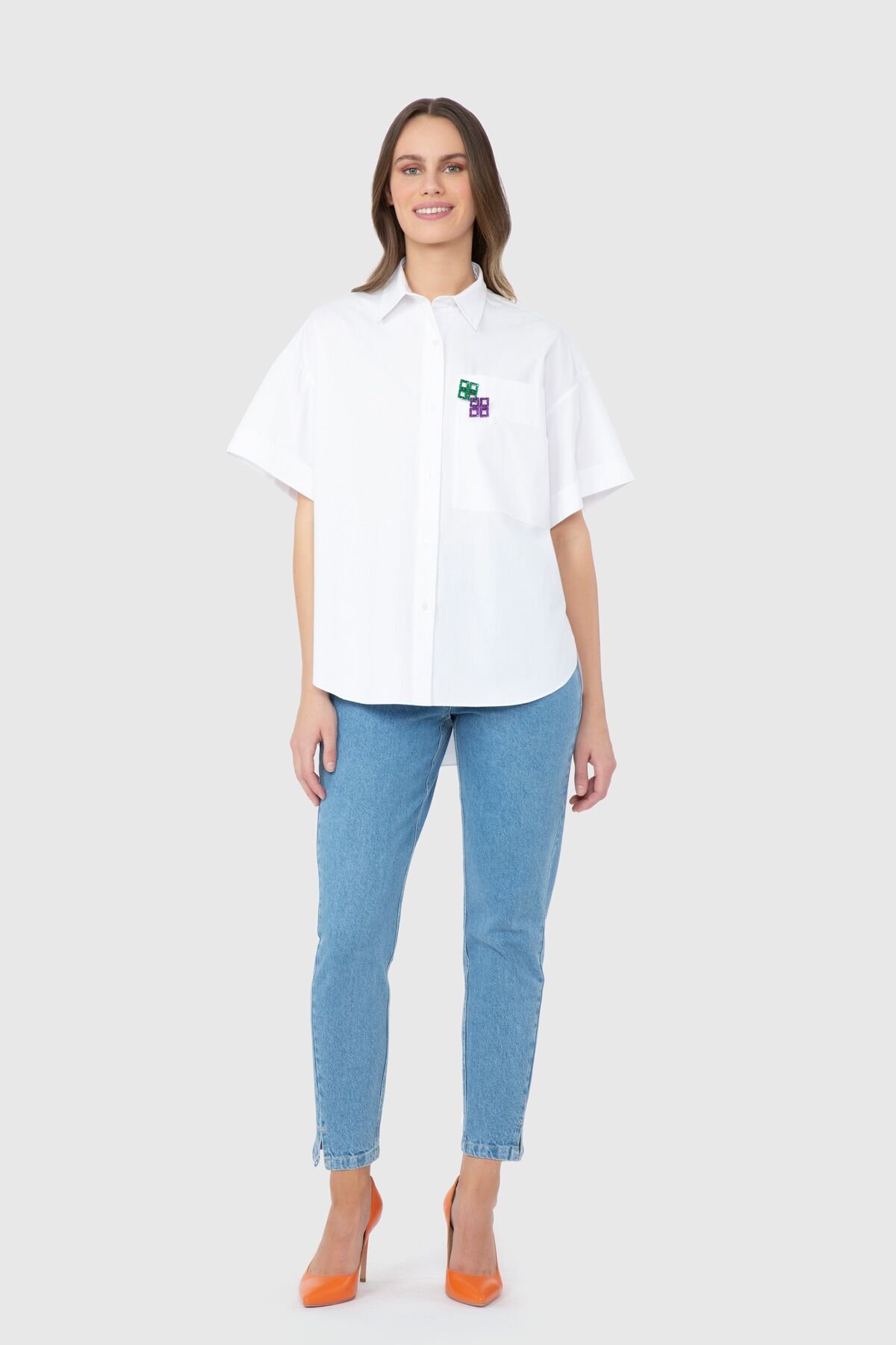 Embroidered Wide Sleeve White Shirt