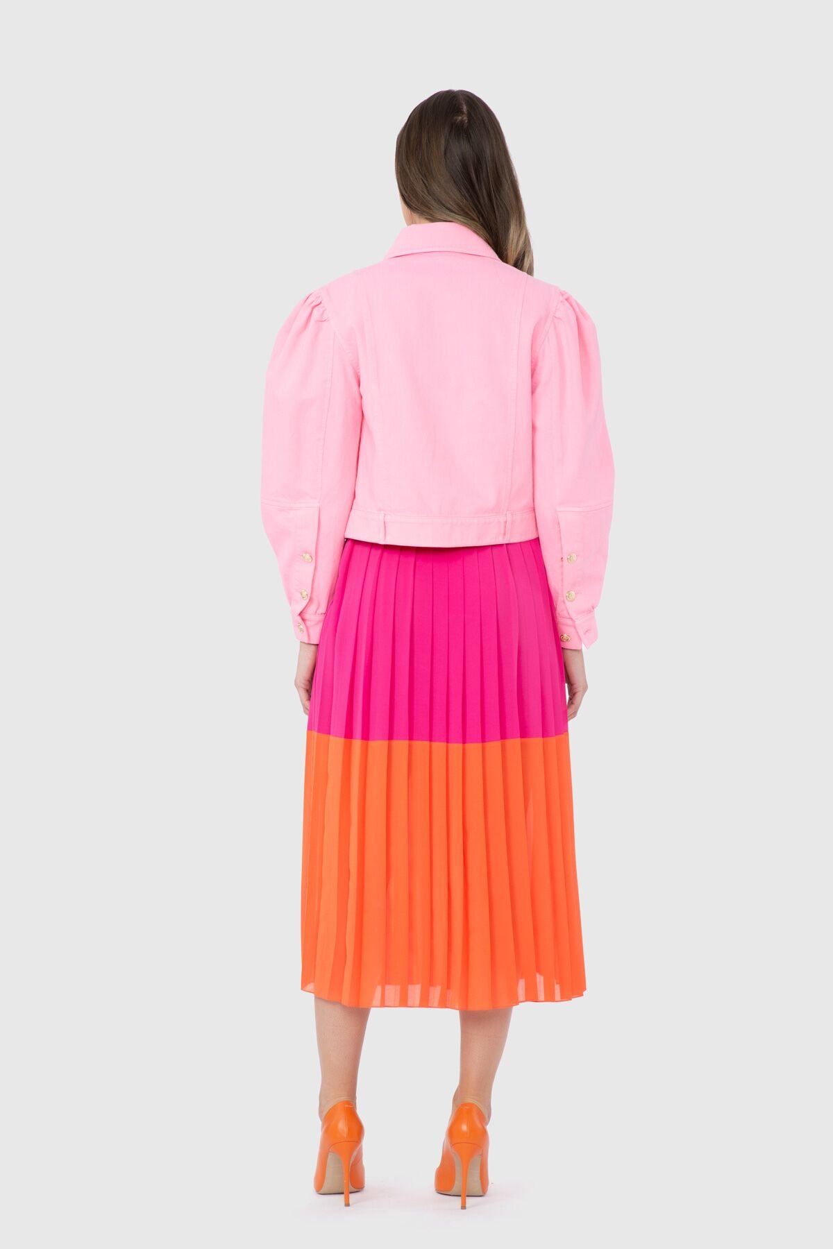 Shoulder Frill Detailed Short Pink Jacket