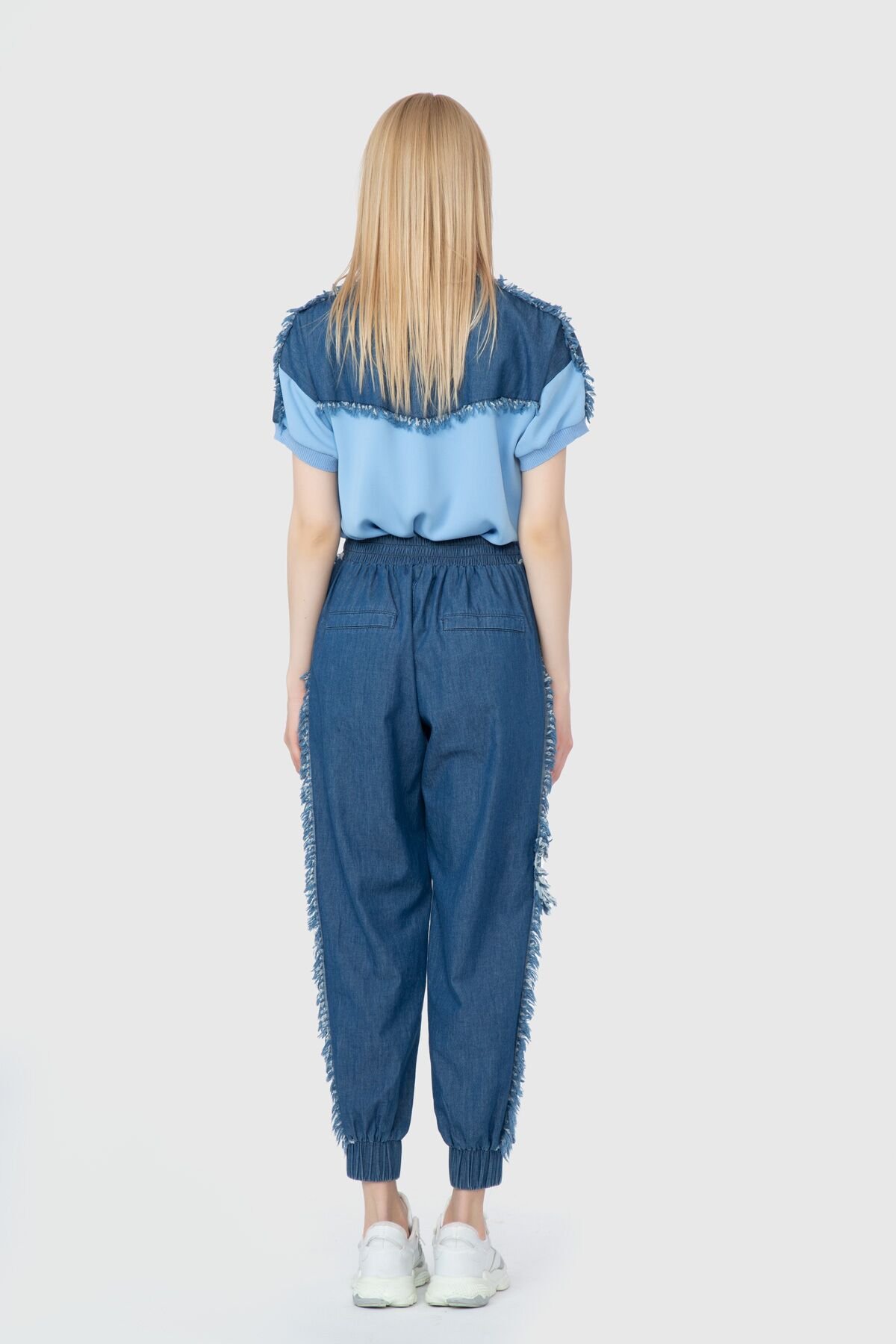 Contrast Jean Detailed Embroidery Blue Trousers
