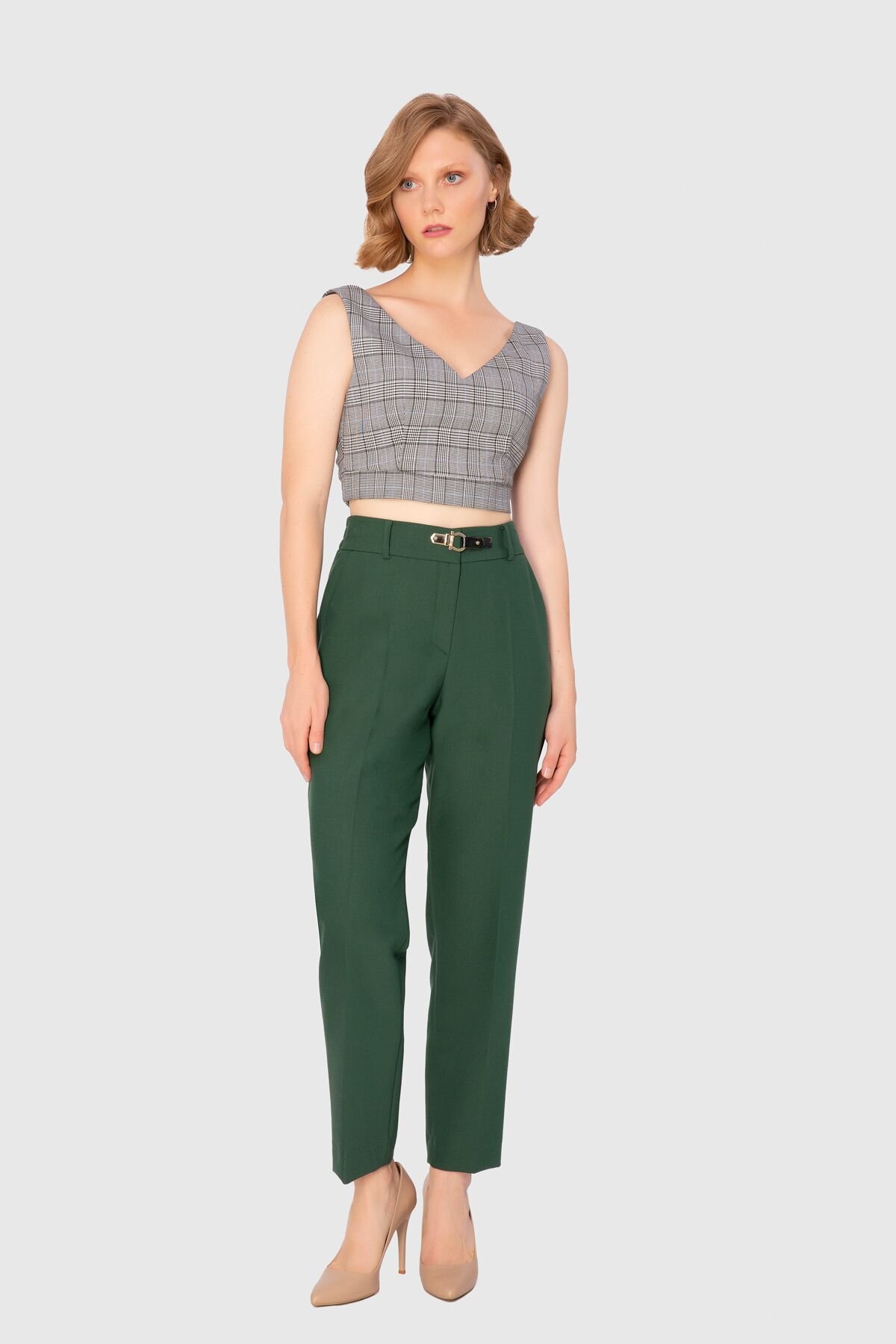 Metal Leather Accessories Pocket Carrot Green Trousers