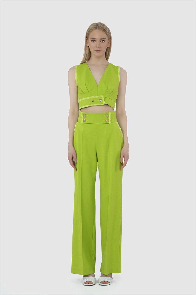GIZIA - Green Crop Top With Tassel Detail Buttons
