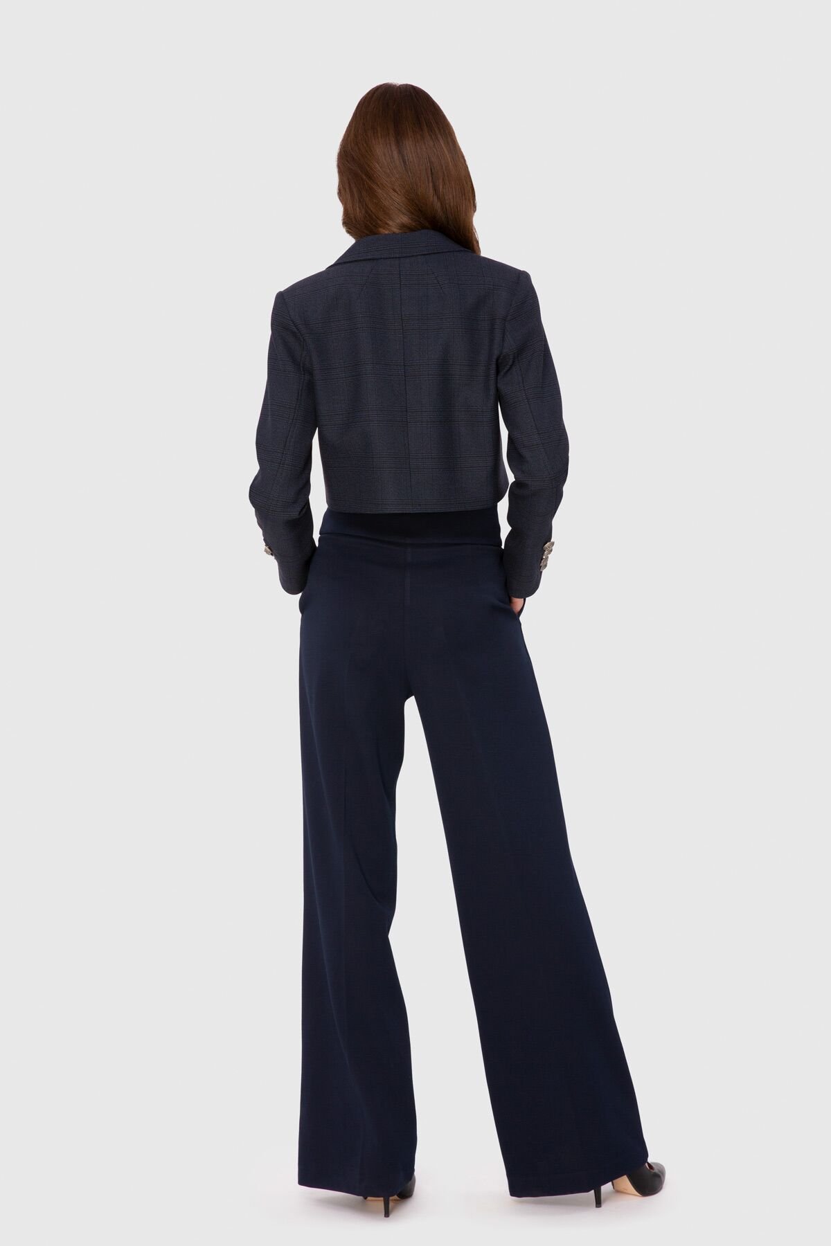 Navy Blue Suit With Waist Detail Short Jacket