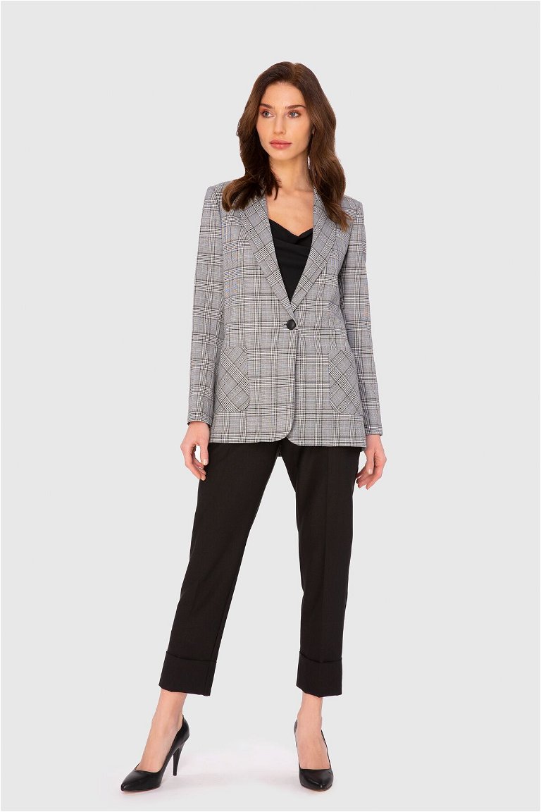 4G CLASSIC - Checked Patterned Double Leg Black Suit