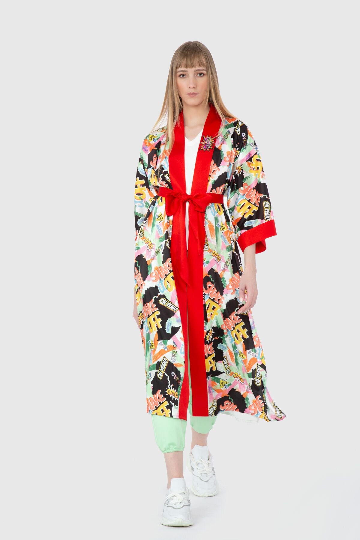 Desenli Saten Kimono