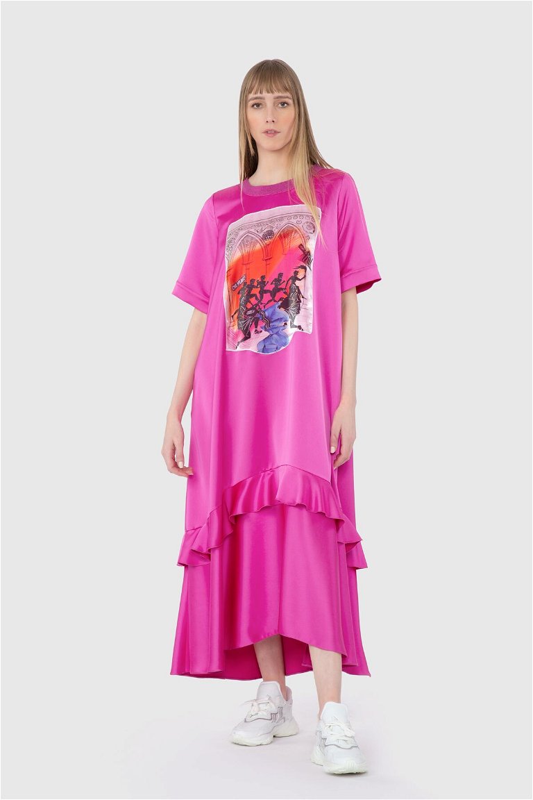  GIZIA SPORT - Baskı Detaylı Uzun Günlük Pembe Elbise