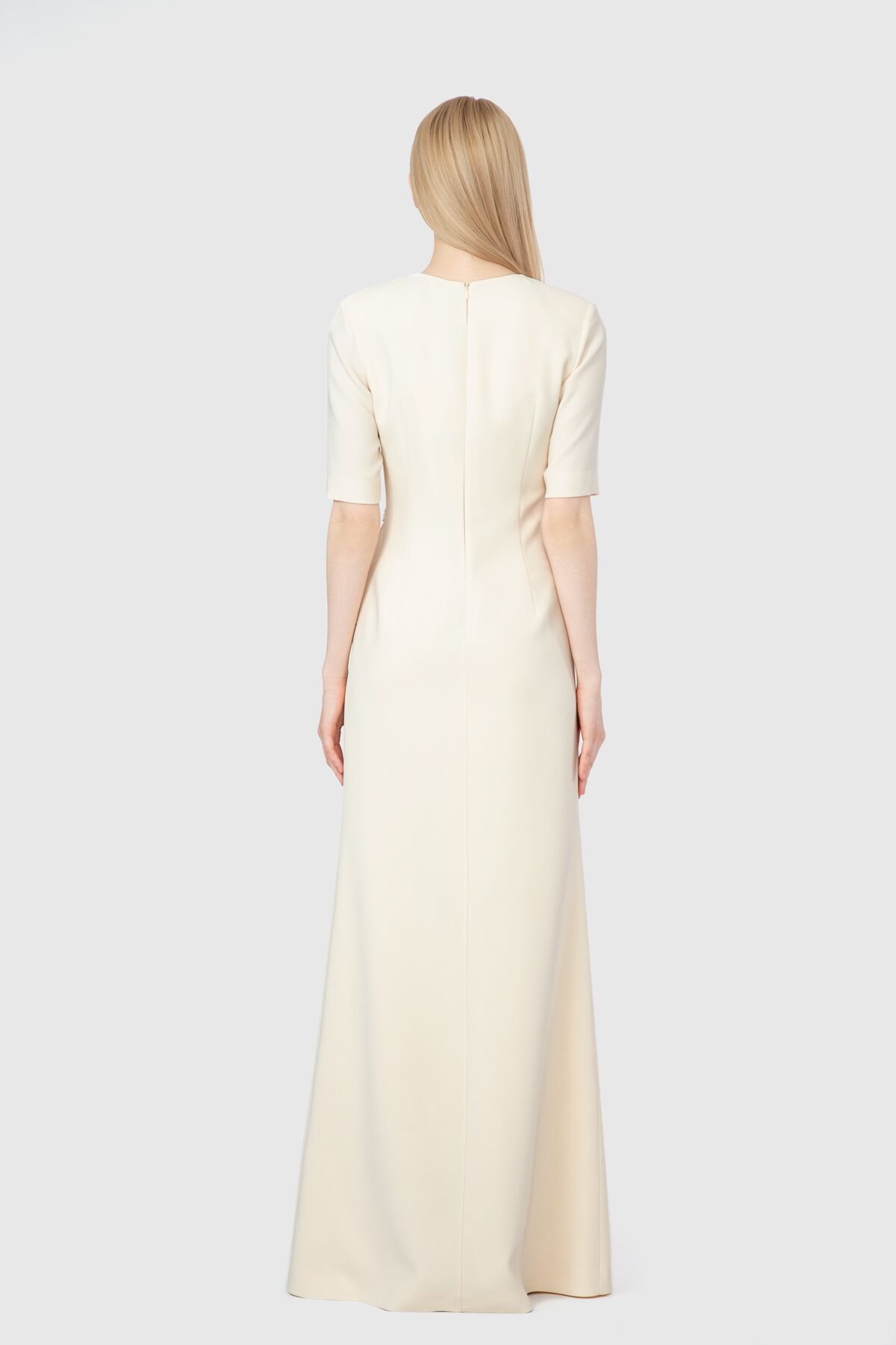 Embroidered Detailed Elegant Beige Evening Dress