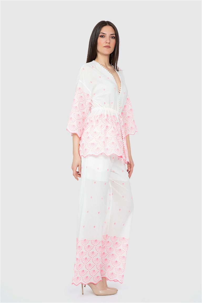 KIWE - Three Quarter Sleeve Lace Embroidered Pink Suit