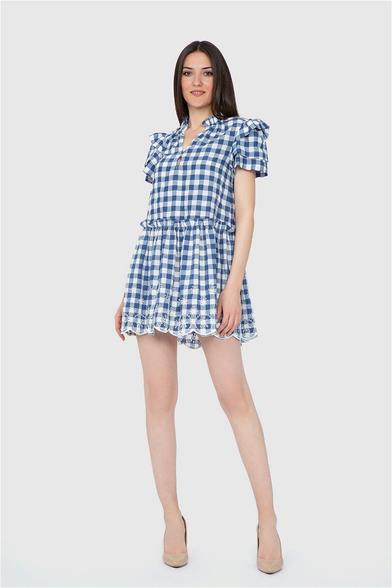 KIWE - Omuzu Fırfırlı Eteği İşleme Detaylı Mini Elbise