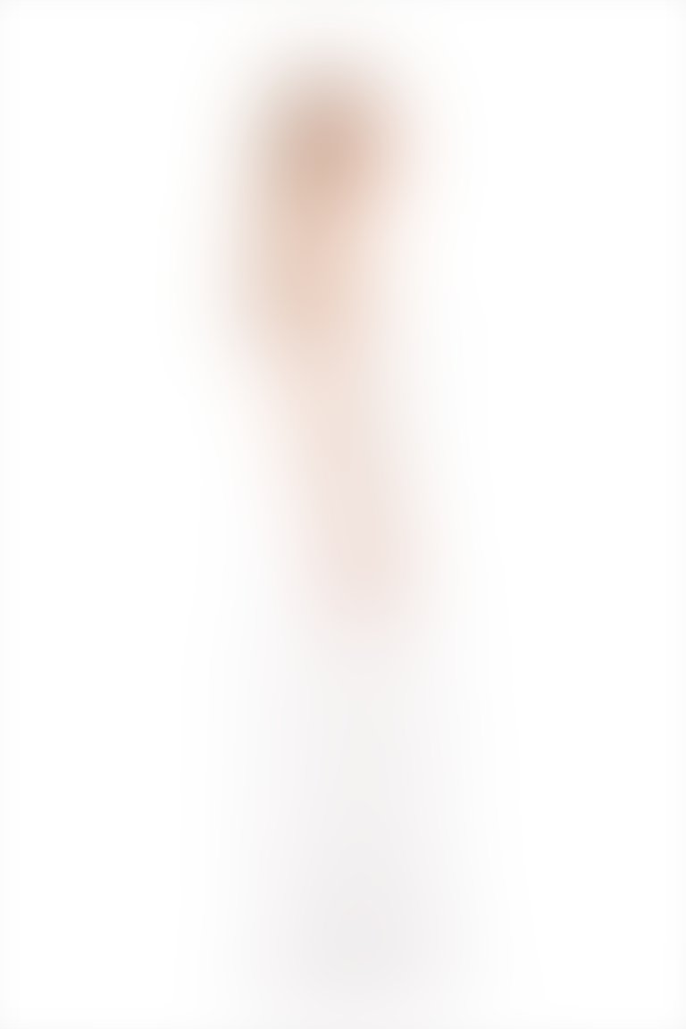 Kat Kat Fırfır Detaylı İşlemeli Uzun Ekru Abiye Elbise