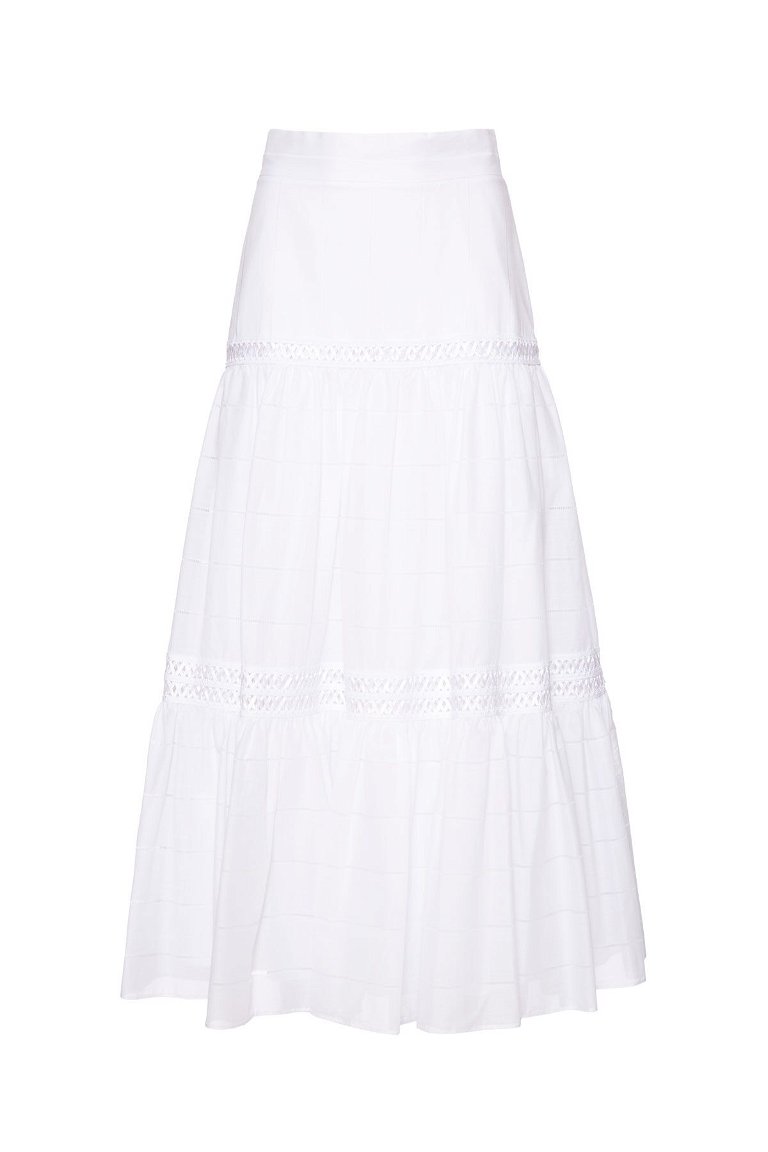 GIZIA - Ruffle And Stripe Detailed White Midi Voile Skirt