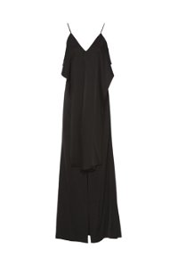 GIZIA - Yırtmaç Detaylı Mat Saten Askılı Siyah Abiye Elbise
