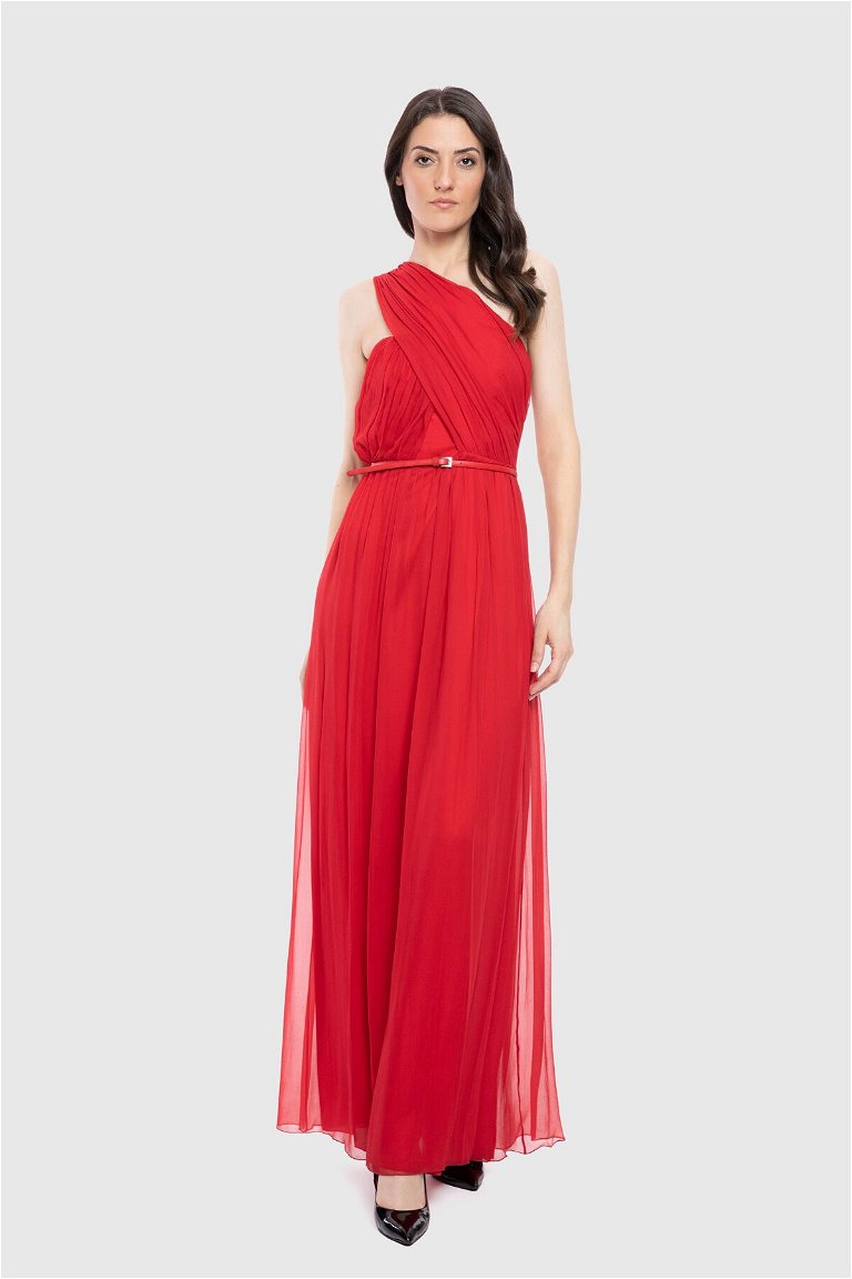  GIZIA - Tek Omuz Askılı Uzun Kırmızı Elbise