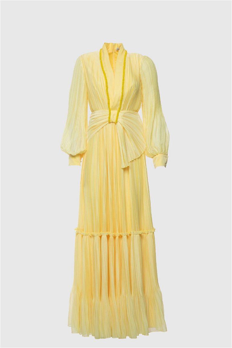  GIZIA - Kat Kat Fırfır Detaylı Sarı Elbise