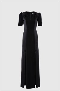 GIZIA - Front Double Slit Embroidered Detailed Black Evening Dress
