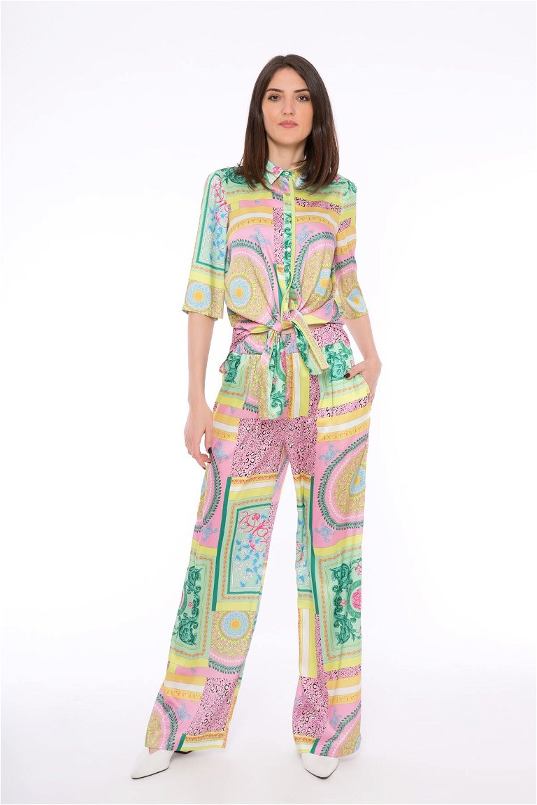 KIWE - Front Tie Detailed Double Blouse and Trousers Yellow Suit