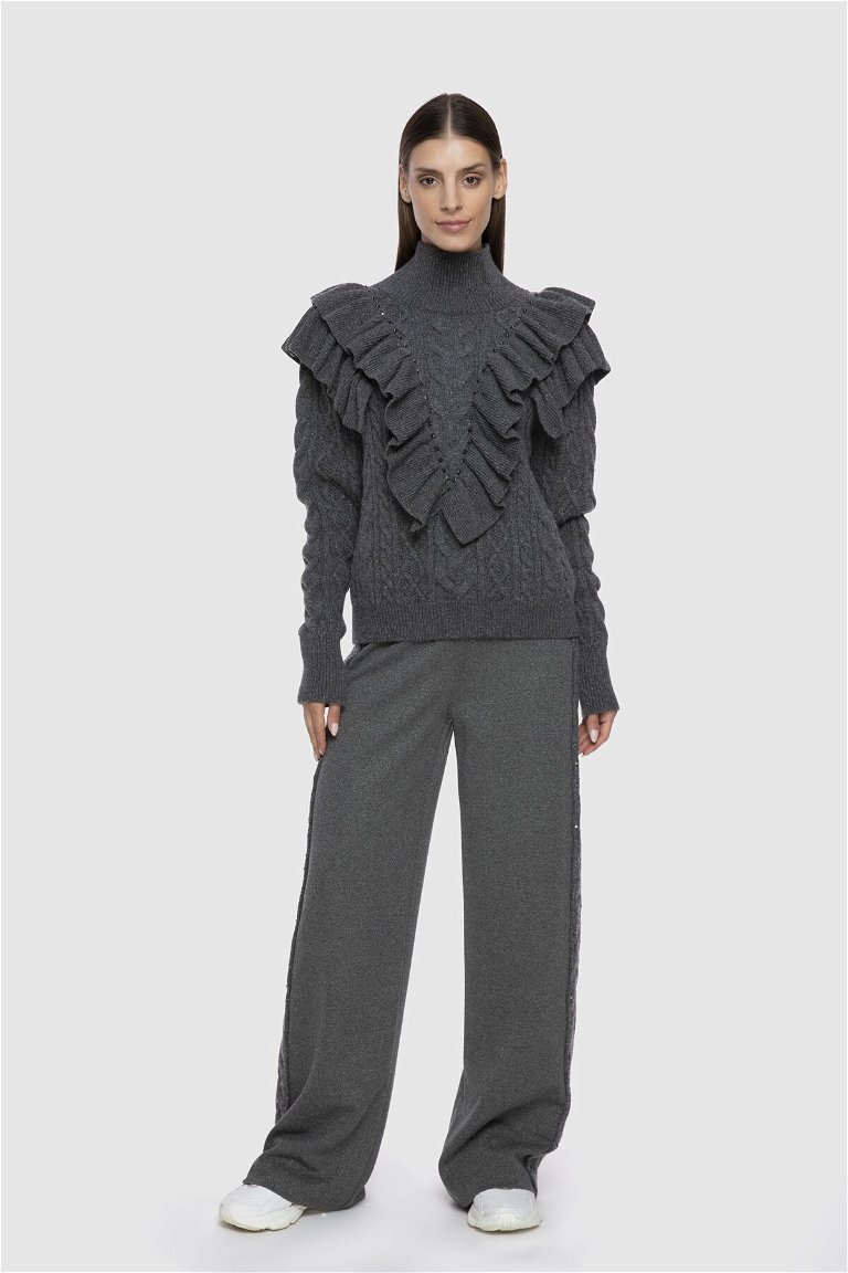 GIZIA - Flywheel Detailed Turtleneck Glittered Gray Knitwear Sweater