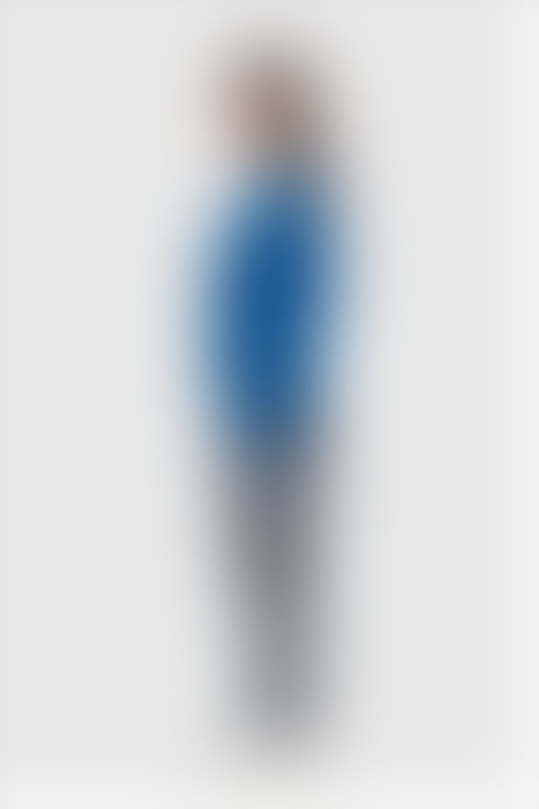 Sim İp Detaylı Kemer Boy Balon Kol Mavi Triko Kazak
