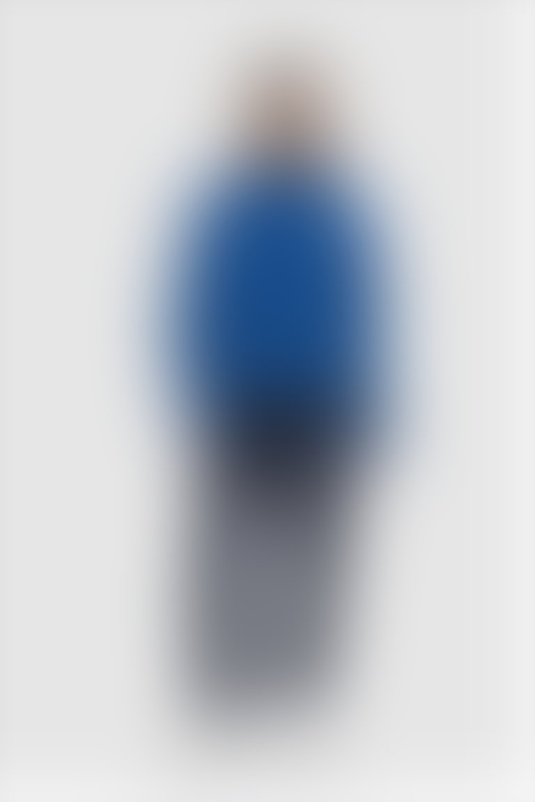 Sim İp Detaylı Kemer Boy Balon Kol Mavi Triko Kazak