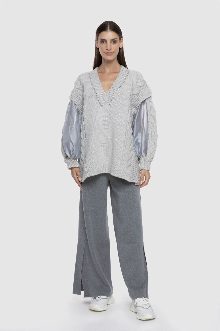 GIZIA - Transparent Balloon Sleeve Gray Knitwear Tunic