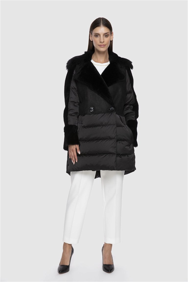 GIZIA - With Fur Upper Body And Sleeves Black Inflatable Coat