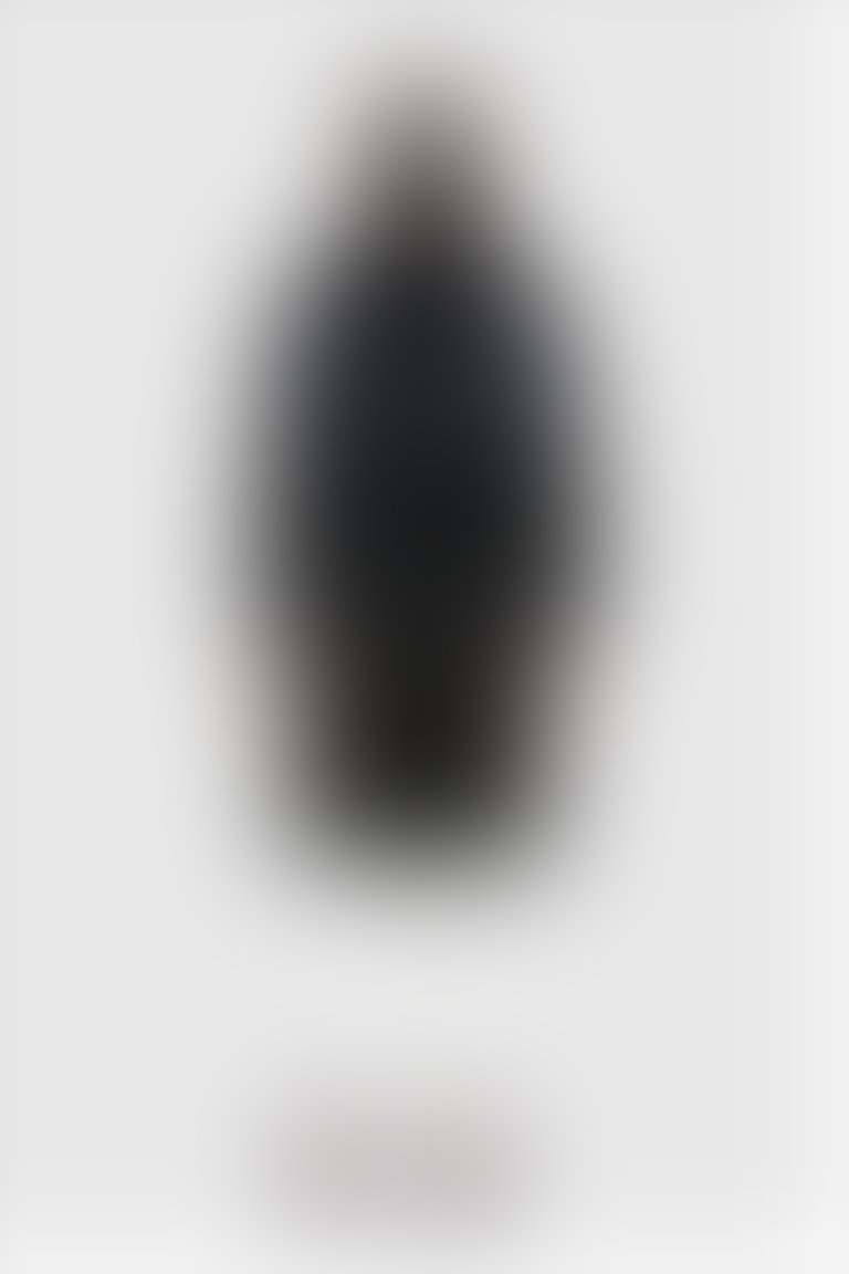 Triko Detaylı Kürklü Kapşonlu Siyah Uzun Şişme Mont